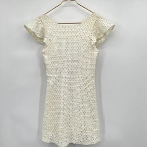 Gianni Bini Ivory Colored Eyelit Ruffle Mini Dress Size Medium NWT